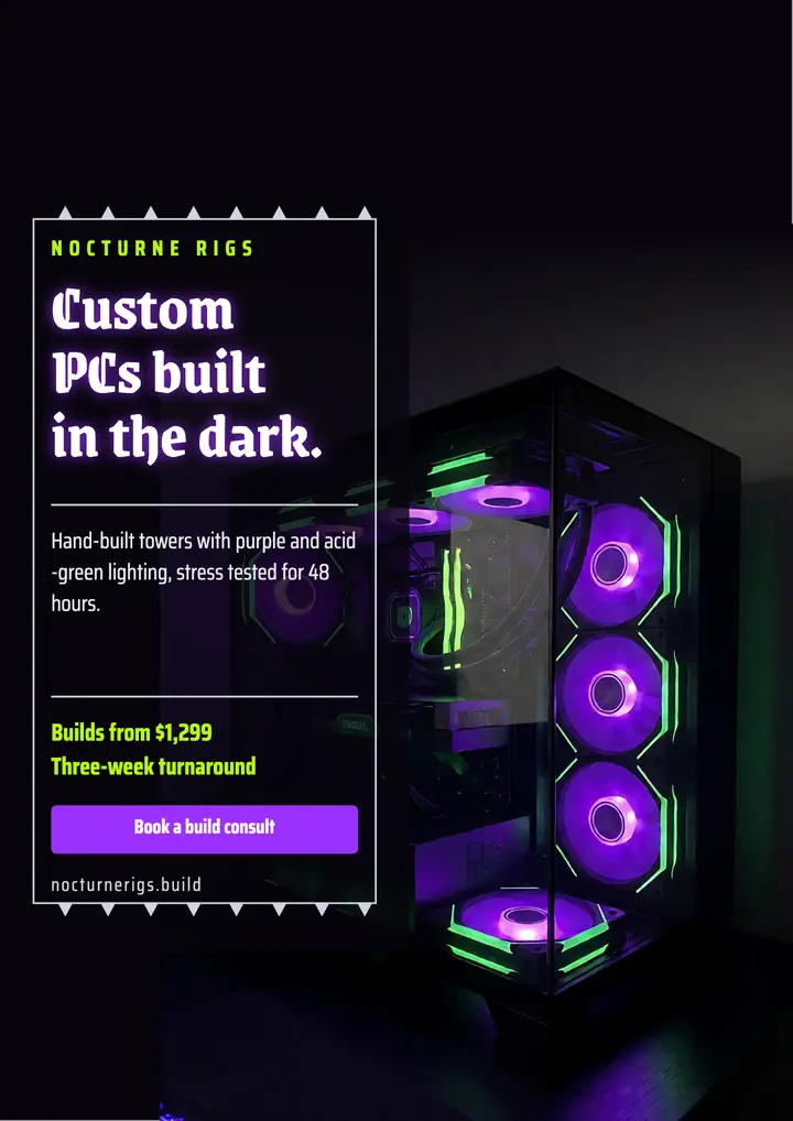 Nocturne Rigs custom PC builds flyer template