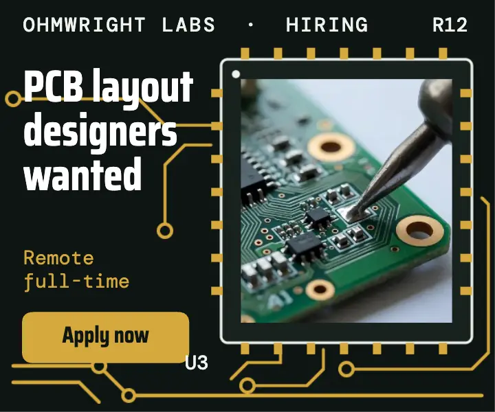 Ohmwright PCB layout designer hiring circuit trace ad: pcb layout designer hiring display ad template