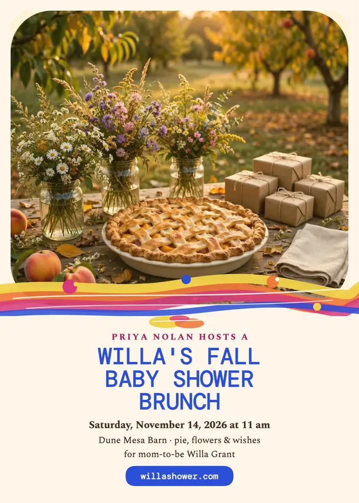 Peach fall baby shower brunch invitation template