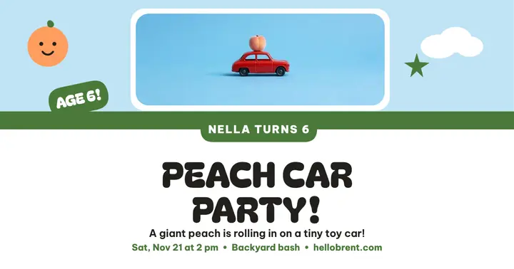 Peach car birthday party post template