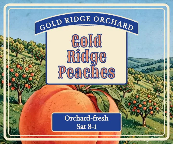 Gold Ridge Peaches farm stand crate-label ad template