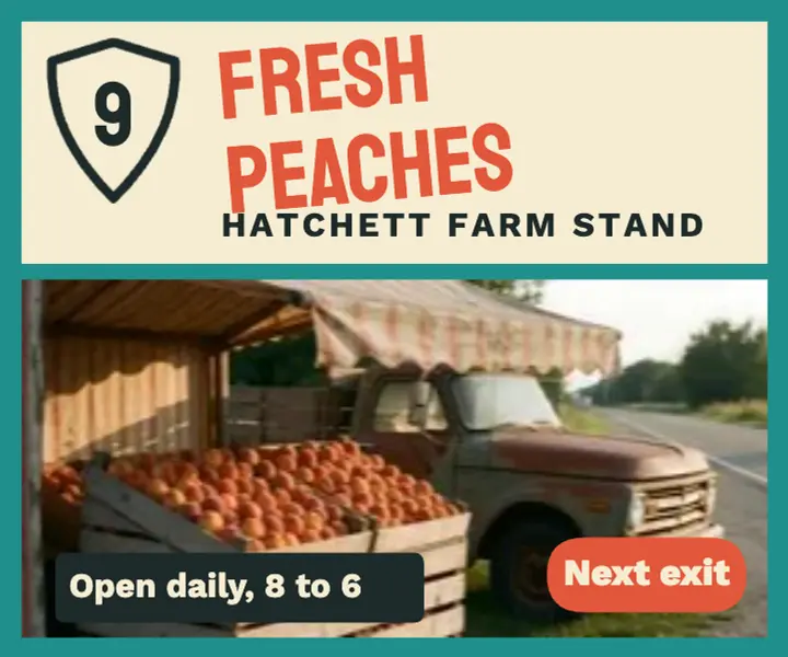 Hatchett peach stand, roadside Americana ad template