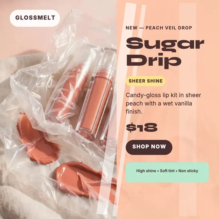 Glossmelt peach gloss launch post template