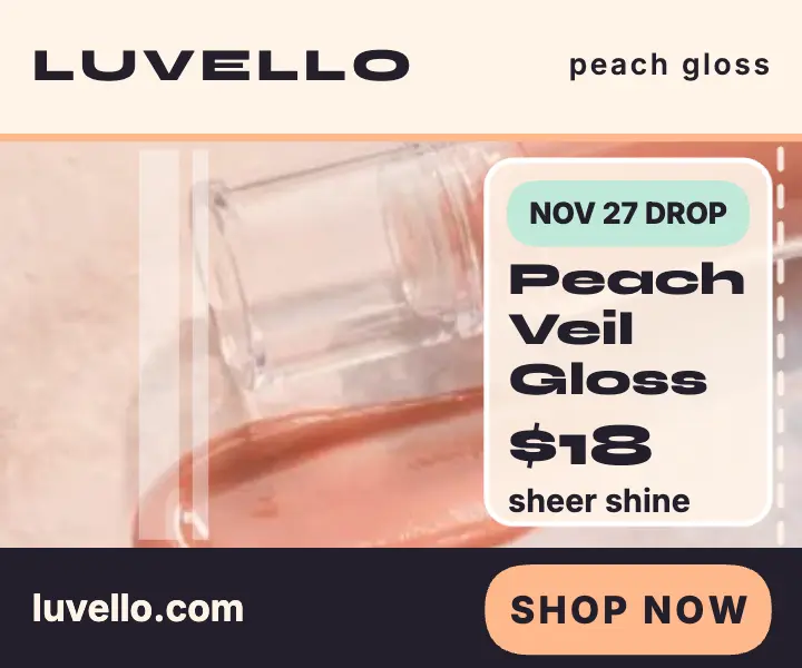 Luvello Peach Veil Gloss drop ad template