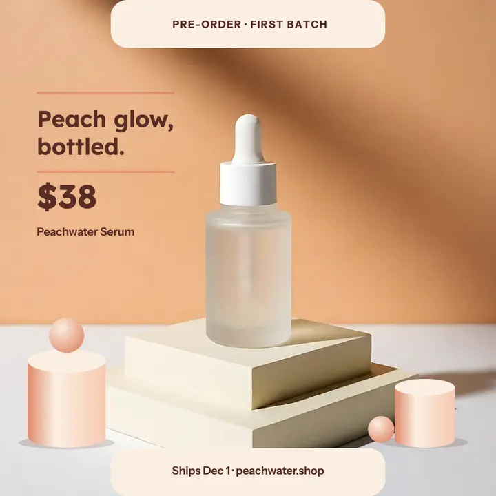 Peachwater Serum pre-order post, pastel podium template