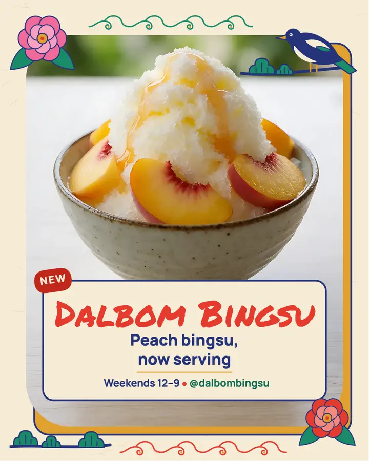 Peach bingsu cafe Instagram post, minhwa pop template
