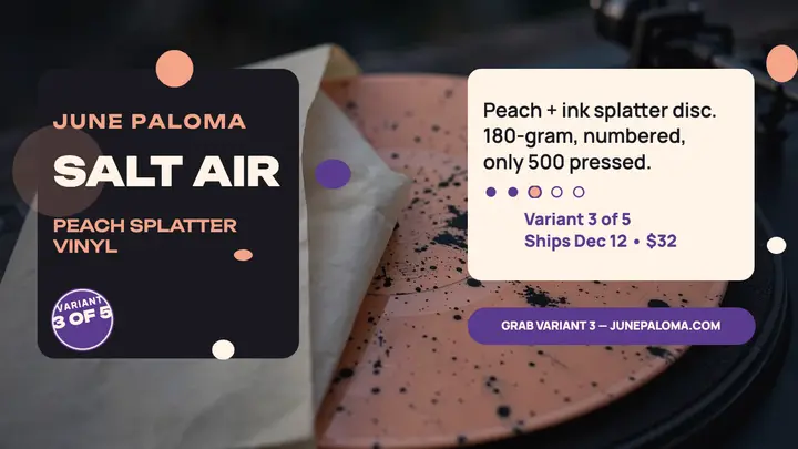 Salt Air peach splatter vinyl drop thumbnail template