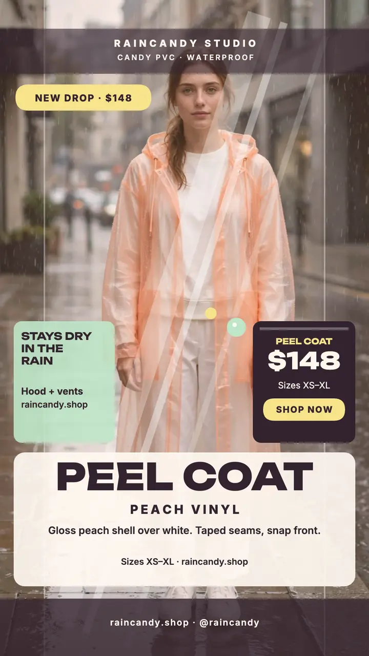 Raincandy peach vinyl jacket story template