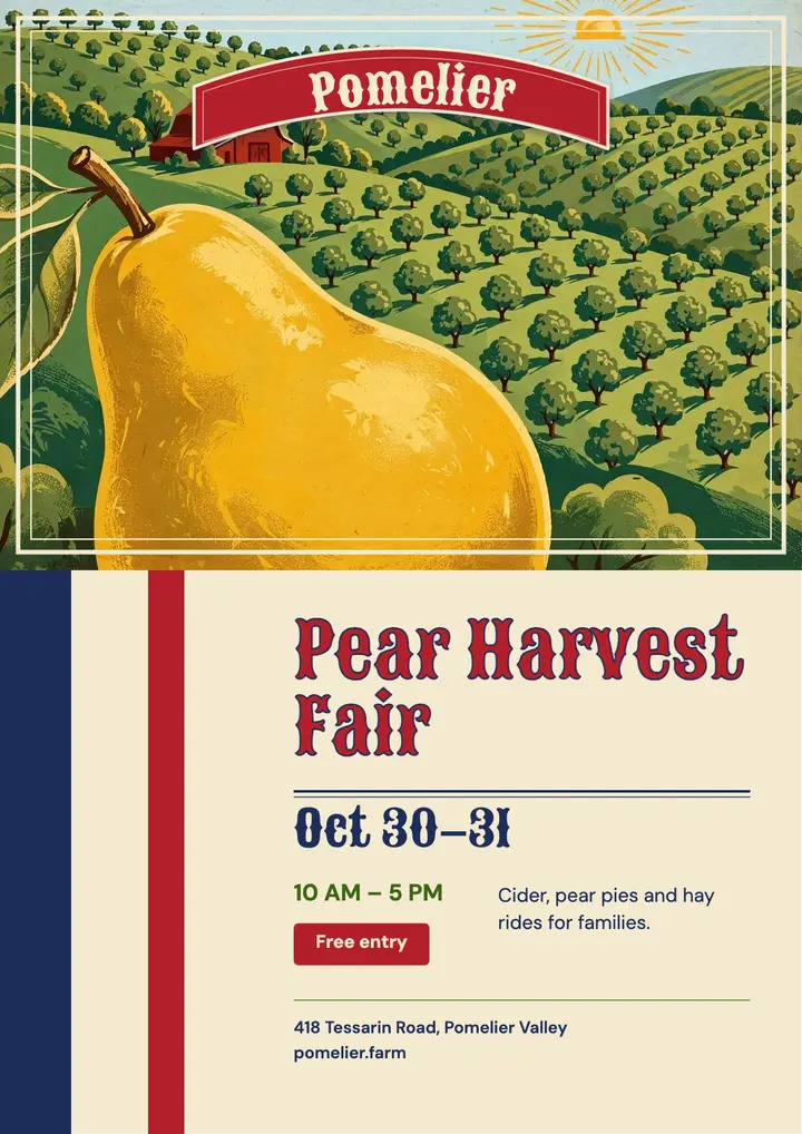 Pomelier Orchards pear harvest fair flyer template