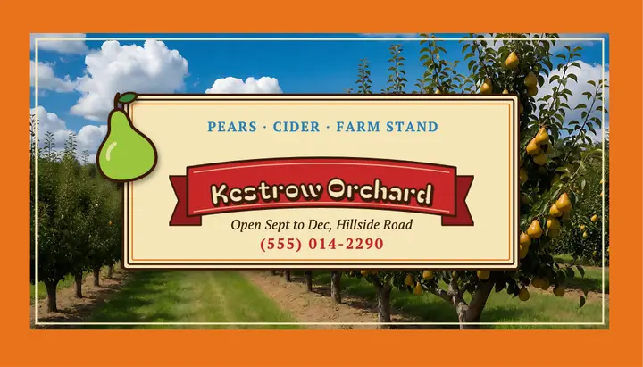 Kestrow Orchard fruit-crate label business card template