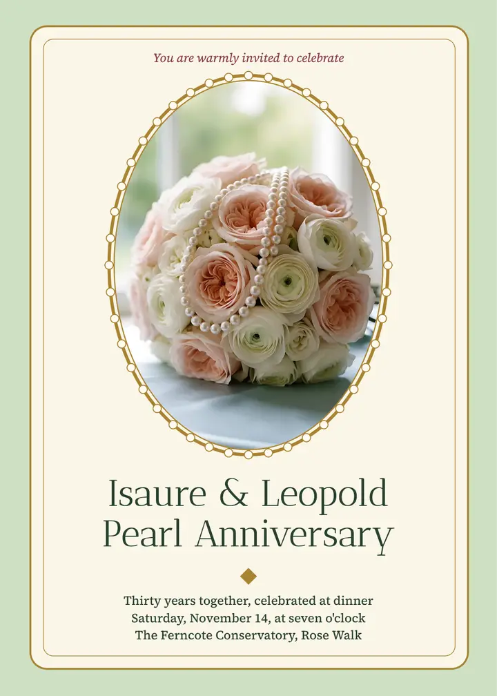 Isaure and Leopold pearl anniversary dinner invitation: pearl anniversary dinner invitation template