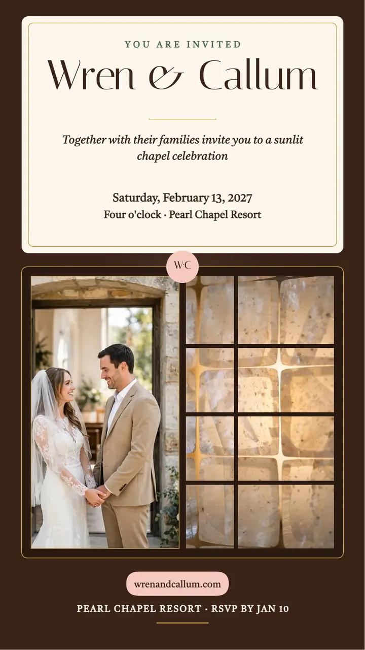 Wren and Callum pearl chapel invitation template