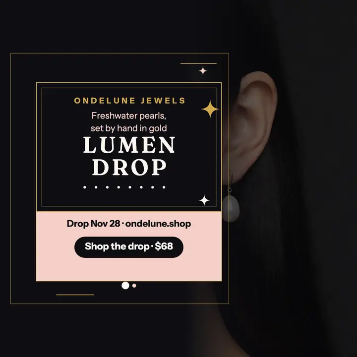 Ondelune Lumen pearl drop launch post template