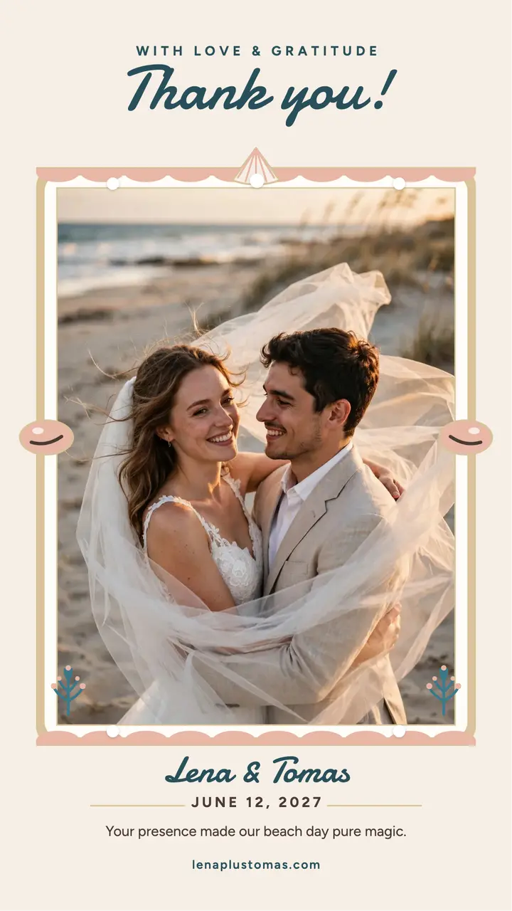 Lena and Tomas beach thank you story template