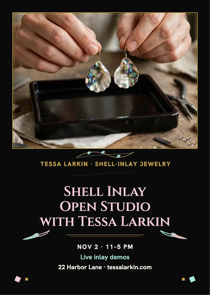 Pearl shell open studio invitation: jewelry open studio invitation template