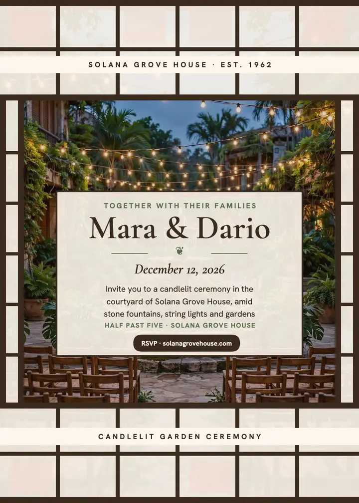 Mara and Dario garden courtyard invitation template