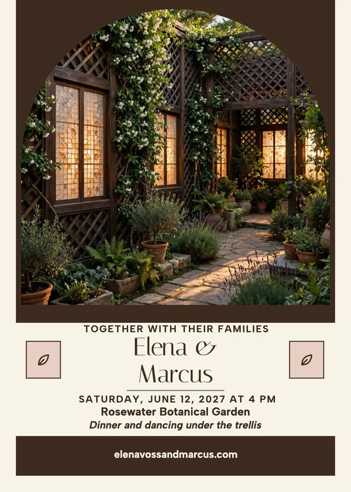 Elena and Marcus garden wedding invite template