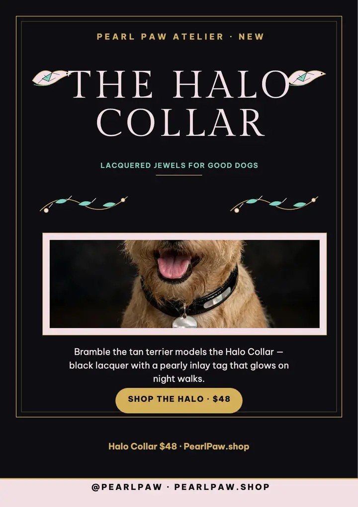 Pearl Paw Halo collar flyer: pet collar flyer template