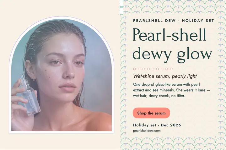 Pearlshell Dew serum mermaid postcard template
