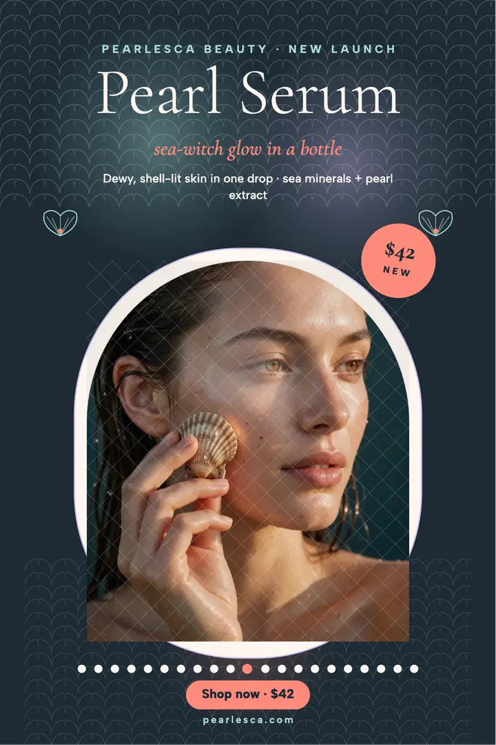 Pearlesca Pearl Serum mermaid poster: beauty launch poster template