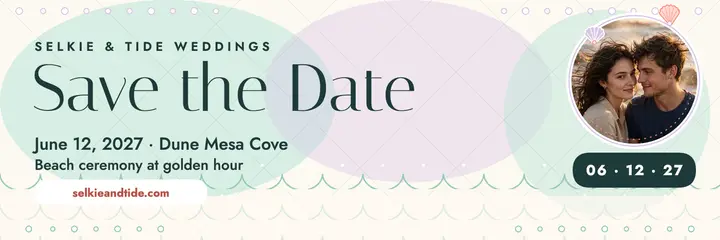 Selkie and Tide beach save the date header template
