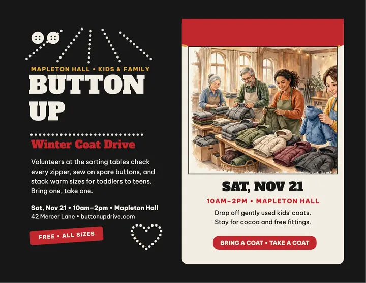 Button-Up Coat Drive pearly flyer: coat drive flyer template