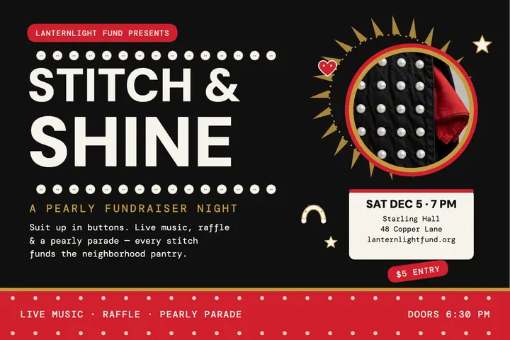 Stitch and Shine pearly fundraiser postcard: fundraiser night postcard template