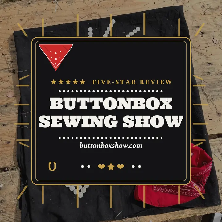 Buttonbox Sewing Show review cover: sewing podcast cover template