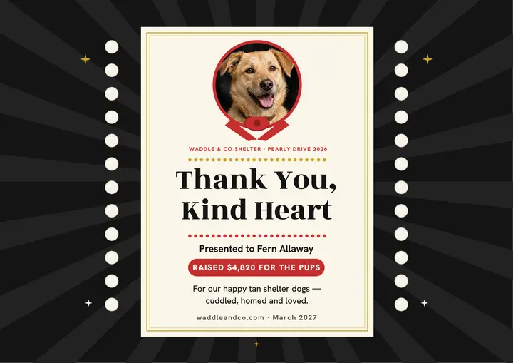 Pearly shelter donor certificate, tan dog: shelter donor certificate template