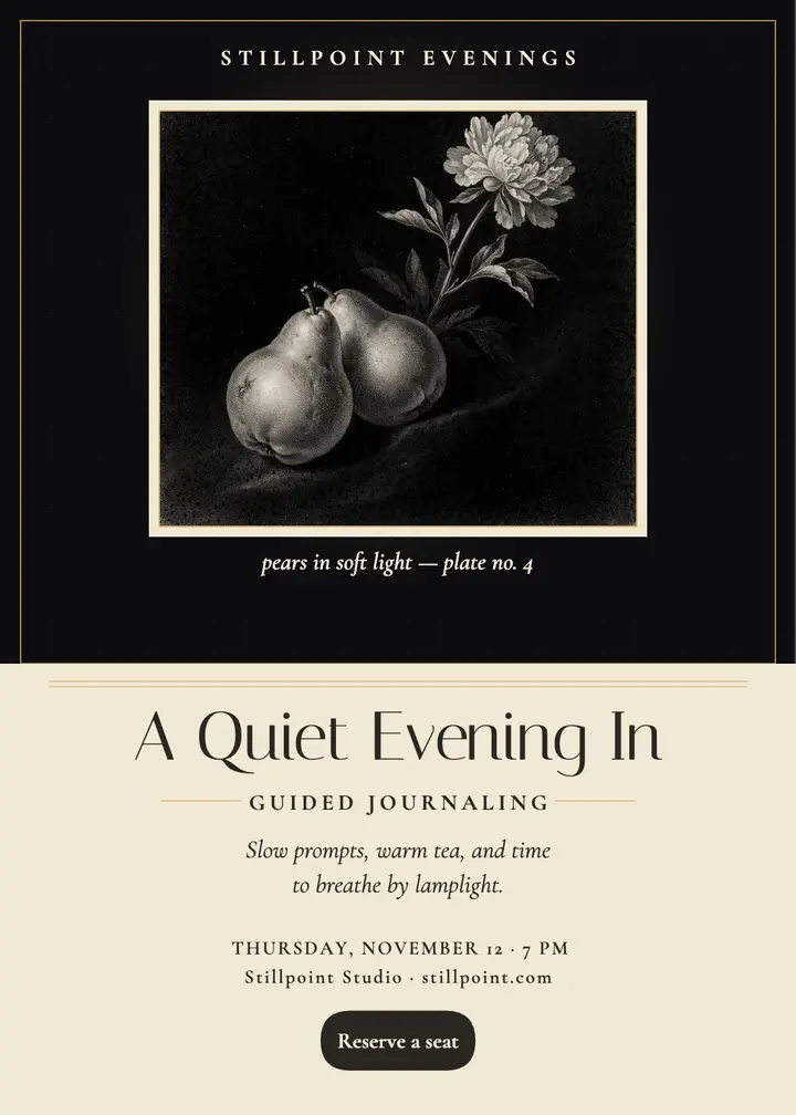 Stillpoint quiet journaling evening invite: journaling evening invitation template