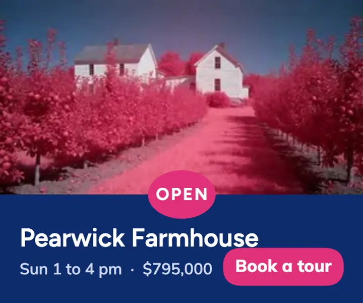 Pearwick Orchard farmhouse open house ad, infrared bloom template