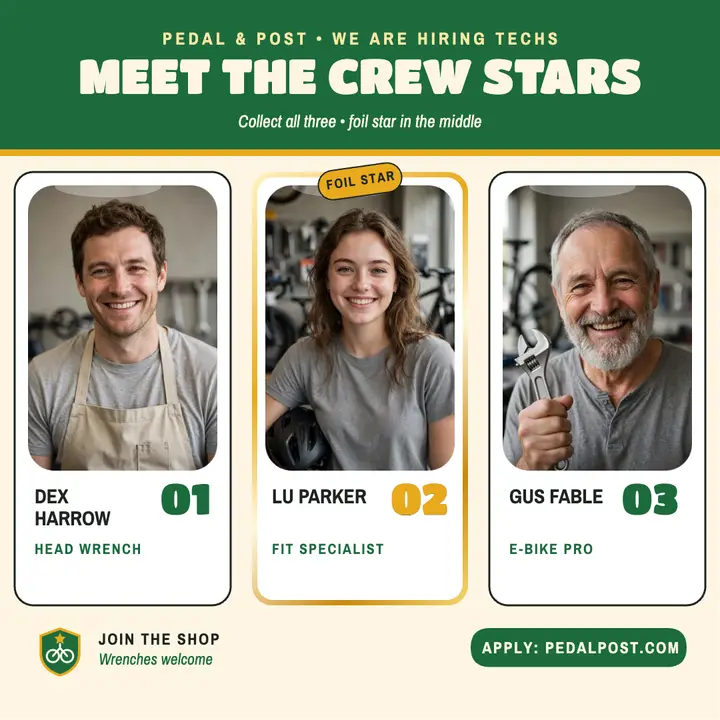 Pedal and Post crew sticker hiring post template