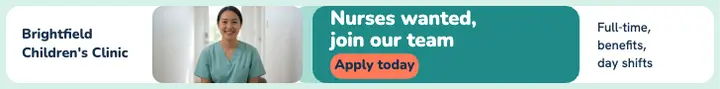 Pediatric nurse hiring leaderboard ad, clinical calm template