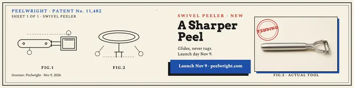 Peelwright peeler patent launch banner: peeler launch banner template