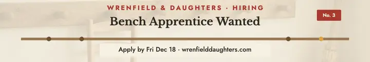 Wrenfield bench apprentice peg rail cover: hiring linkedin cover template