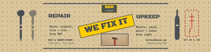 Bolt and Broom pegboard handyman menu banner template