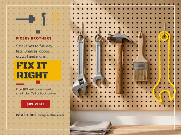 Fixery Brothers pegboard handyman slide: handyman slide template