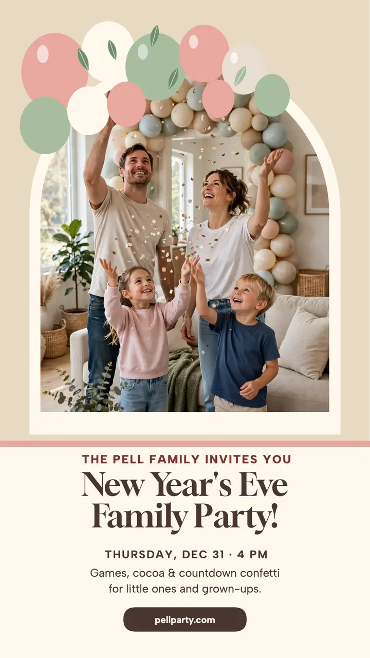 Pell family New Year party balloon story template
