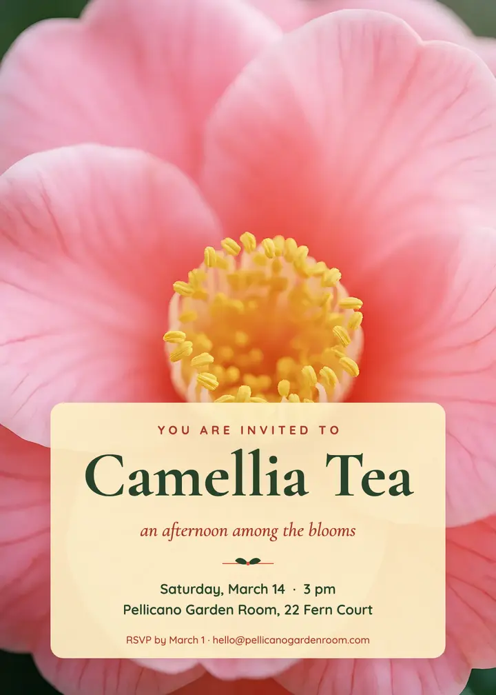 Pellicano garden tea invitation, macro bloom template