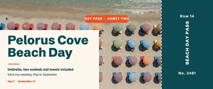 Pelorus Cove beach day pass ticket: beach day pass ticket template
