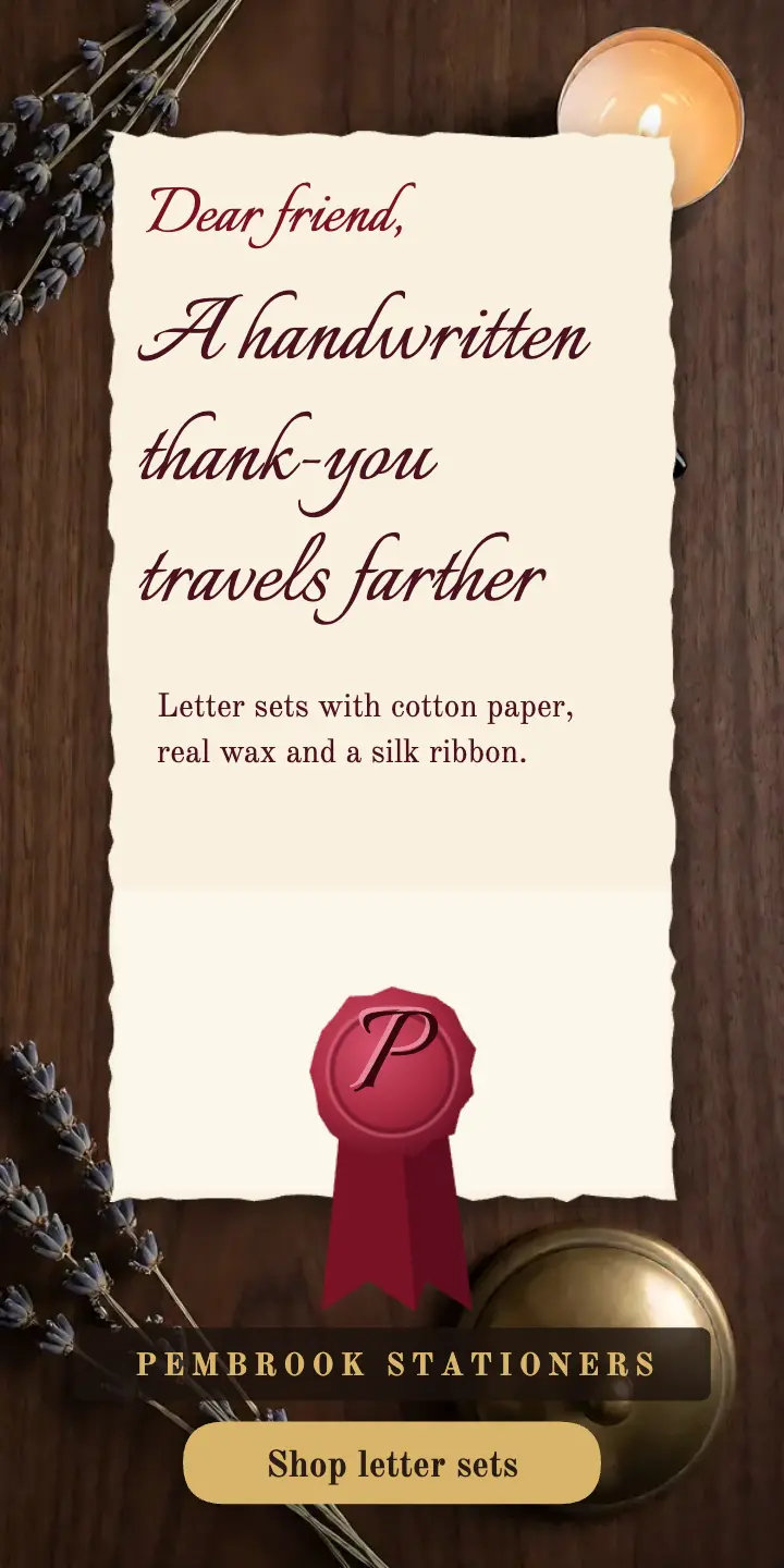 Pembrook thank-you letter set ad, wax-seal letter template