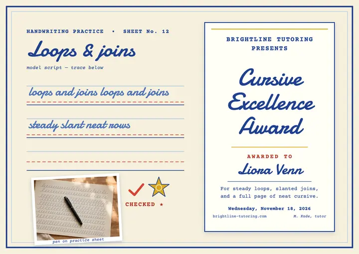 Brightline penmanship excellence certificate template