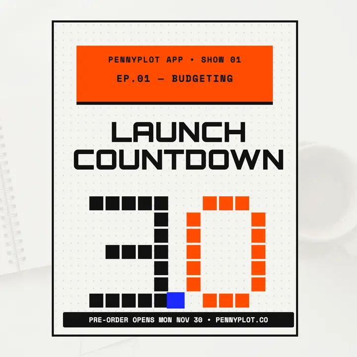 Pennyplot launch countdown podcast cover template