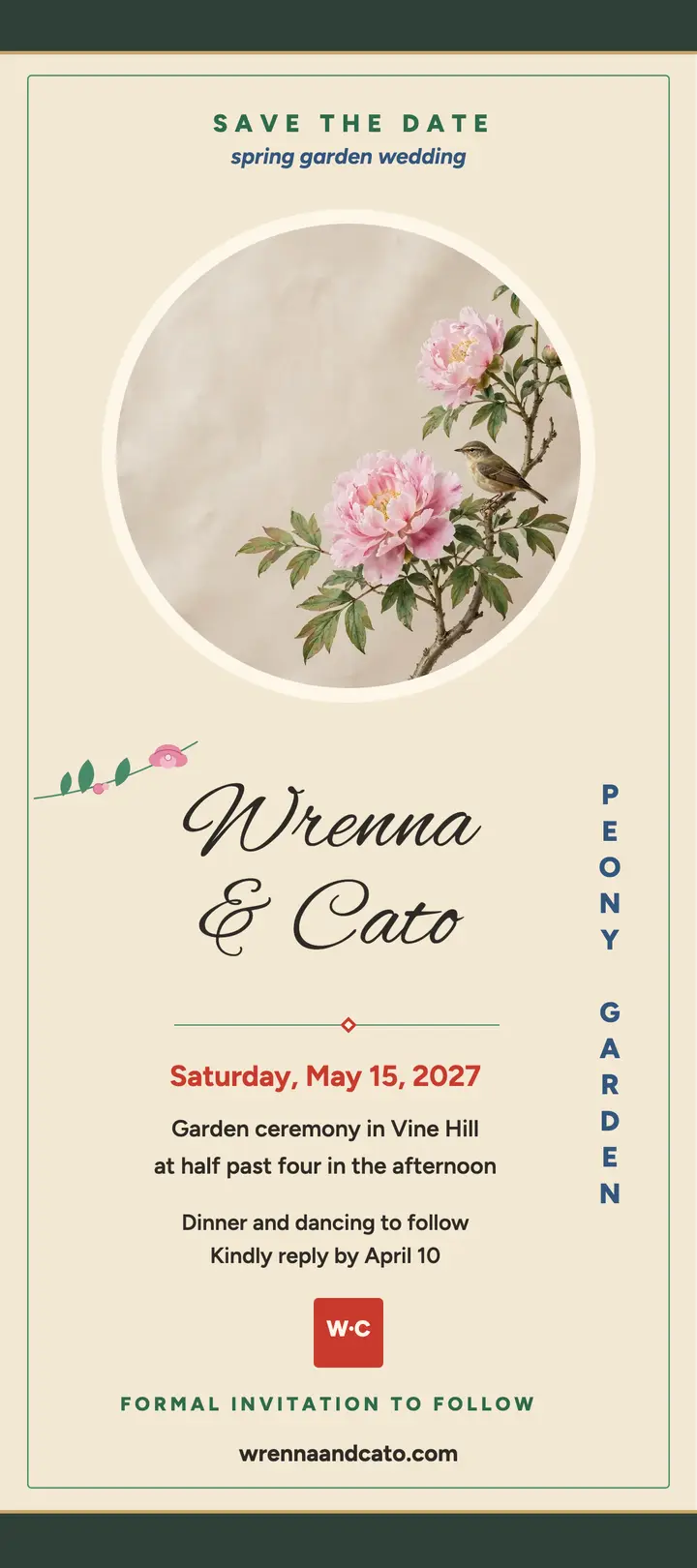 Wrenna and Cato peony save the date template