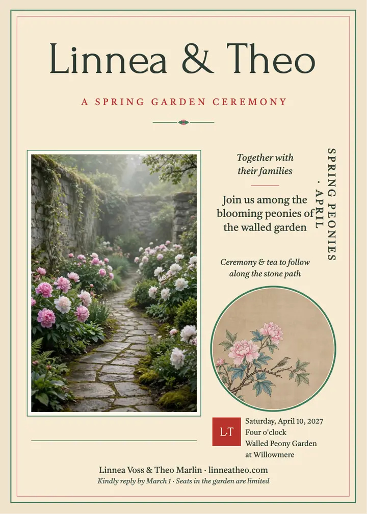 Linnea and Theo peony garden invitation template