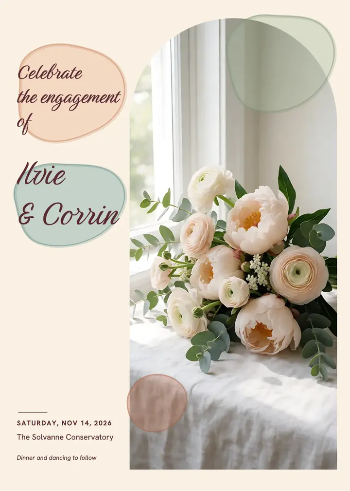 Ilvie and Corrin engagement party invitation, watercolor template