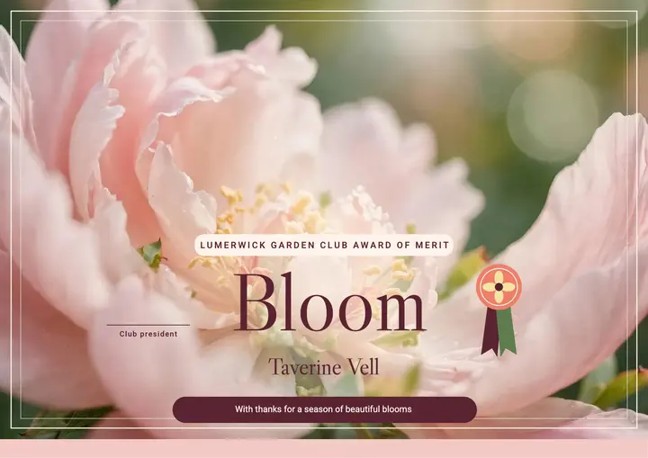 Garden club award of merit certificate, peony template