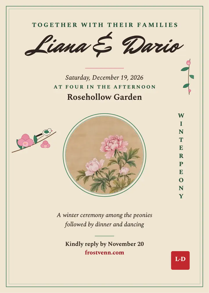 Liana and Dario peony garden invitation template