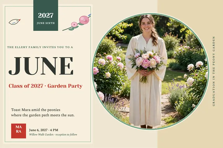 Mara Ellery peony garden graduation party postcard template