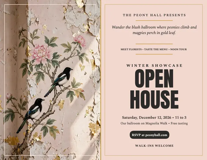 Peony Hall wedding open house flyer template